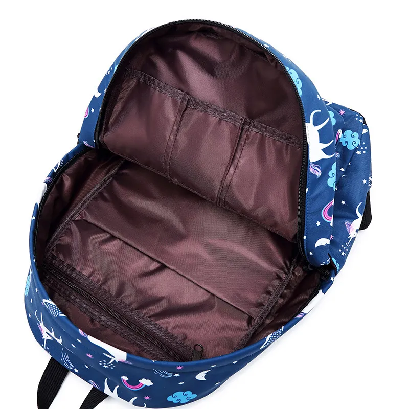 High School Female Unicorn Children&prime;s Backpack Customized Crossbody Bag Pen Bag Three Piece Set