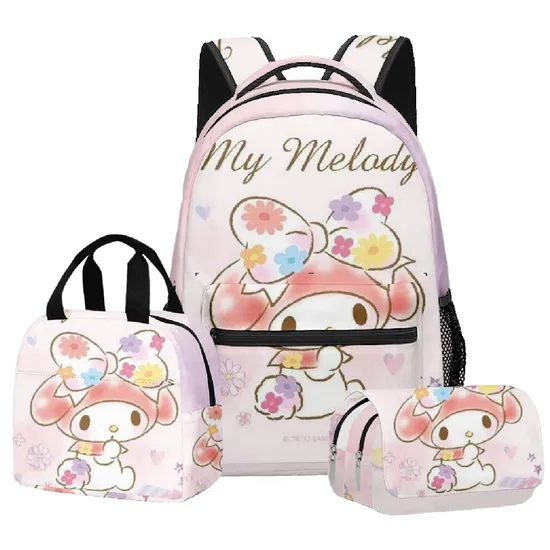 2024 New 3D Kuromi Student School Bag Backpack Lunch Bag Pen Bag Three Piece Set