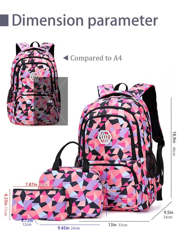 Three Piece Children Backpack Primary and Secondary School Girl Nylon Camouflage Backpack