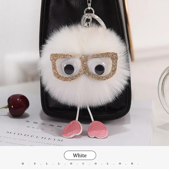 POM POM Keychain 8cm Colored Bulk Fluffy Fur Puff Ball Key for Women Pompom Keychains