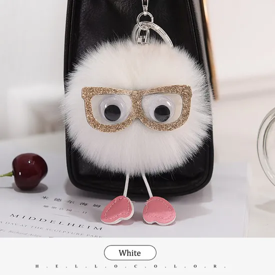 POM POM Keychain 8cm Colored Bulk Fluffy Fur Puff Ball Key for Women Pompom Keychains