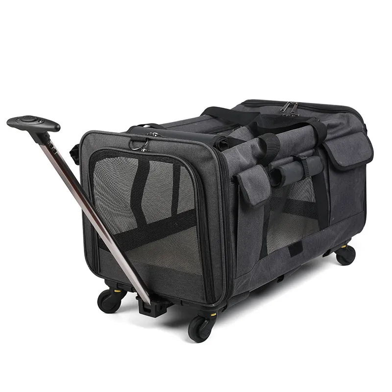 Multifunctional Pull Rod Tug Double Compartment Pet Travel Pull Rod Bag Detachable Foldable Universal Wheel Folding Cat Bag
