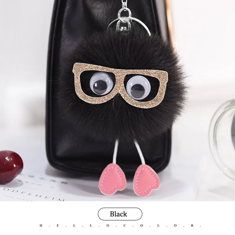 POM POM Keychain 8cm Colored Bulk Fluffy Fur Puff Ball Key for Women Pompom Keychains