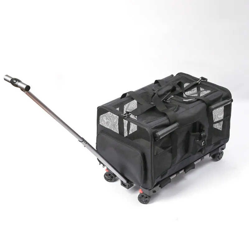 Dog Cat Carrier with Wheels Trolley Pet Carrier Bag with Removable Wheels