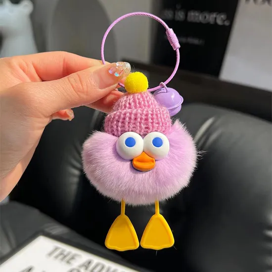 Hot Selling Imitation Fur Cute Duck Keychain Fur Ball Toys Keyring Cute Doll Pendant
