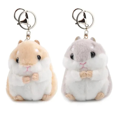 Cute Plush Hamster Keychain Women Girl Handbag Bag Ornament Keyring Lobster Clasp Gift Soft PP Cotton Filling Car Fob Key Chain
