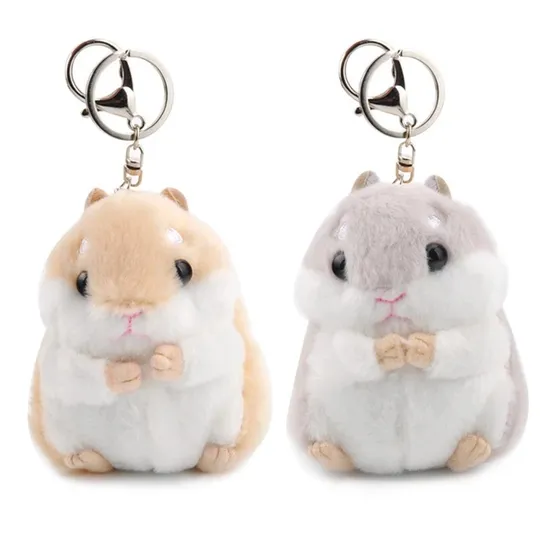 Cute Plush Hamster Keychain Women Girl Handbag Bag Ornament Keyring Lobster Clasp Gift Soft PP Cotton Filling Car Fob Key Chain