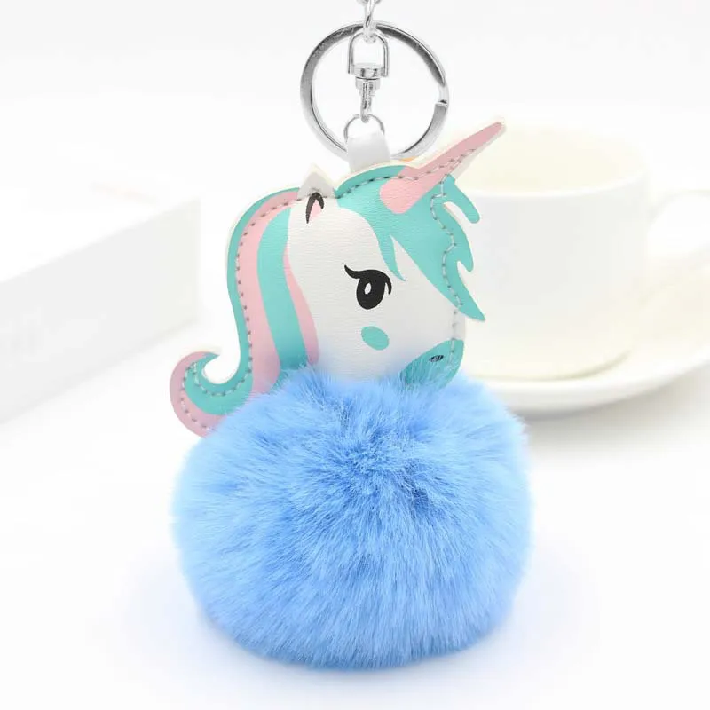 Fur Ball Horse Keychain Pompom Rabbit Fur Ball Key Chain Fluffy Car Pendant Bag Charm Gift Plush Fur Keychain