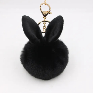 2024 Rabbit Ears Fur Ball Bag Charms with Golden Keyring POM POM Keychains