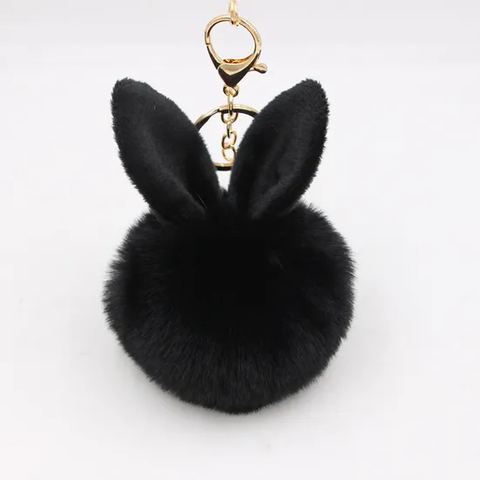 2024 Rabbit Ears Fur Ball Bag Charms with Golden Keyring POM POM Keychains