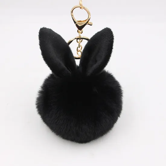 2024 Rabbit Ears Fur Ball Bag Charms with Golden Keyring POM POM Keychains