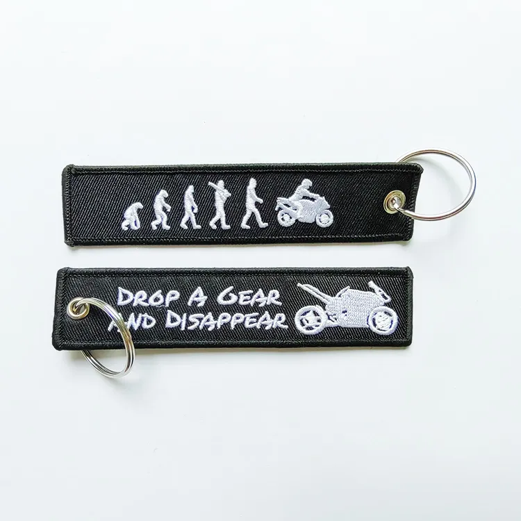 High Quality Custom Woven Fabric Embroidery Key Jet Tag Patch Keychain Key Ring Jet Tag
