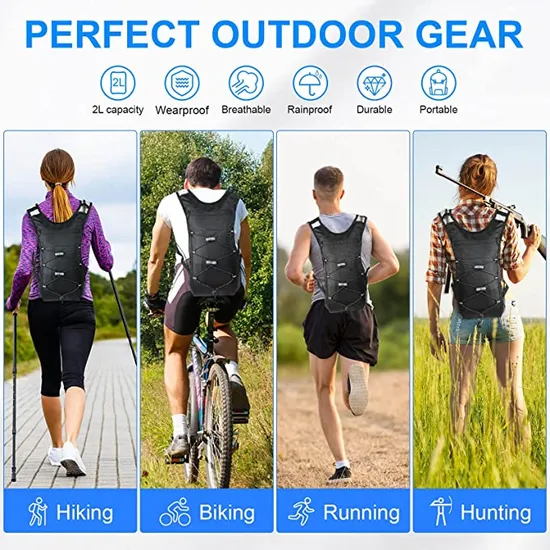 Hydration Backpack with 70oz Water Bladder 2 Waist Pouch Water Pack Lightweight Nylon Hydration Pack for Hiking Camping Cycling