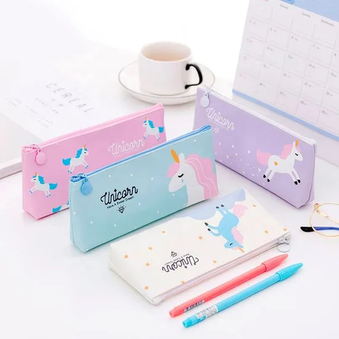 Creative Stationery Cartoon Cute PU Leather Unicorn Pencil Bag