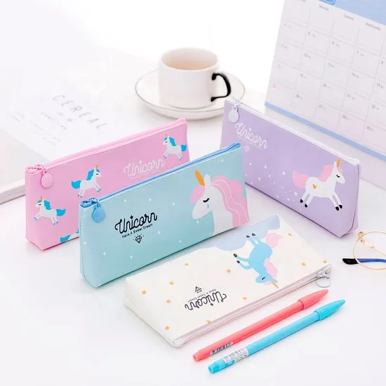 Creative Stationery Cartoon Cute PU Leather Unicorn Pencil Bag