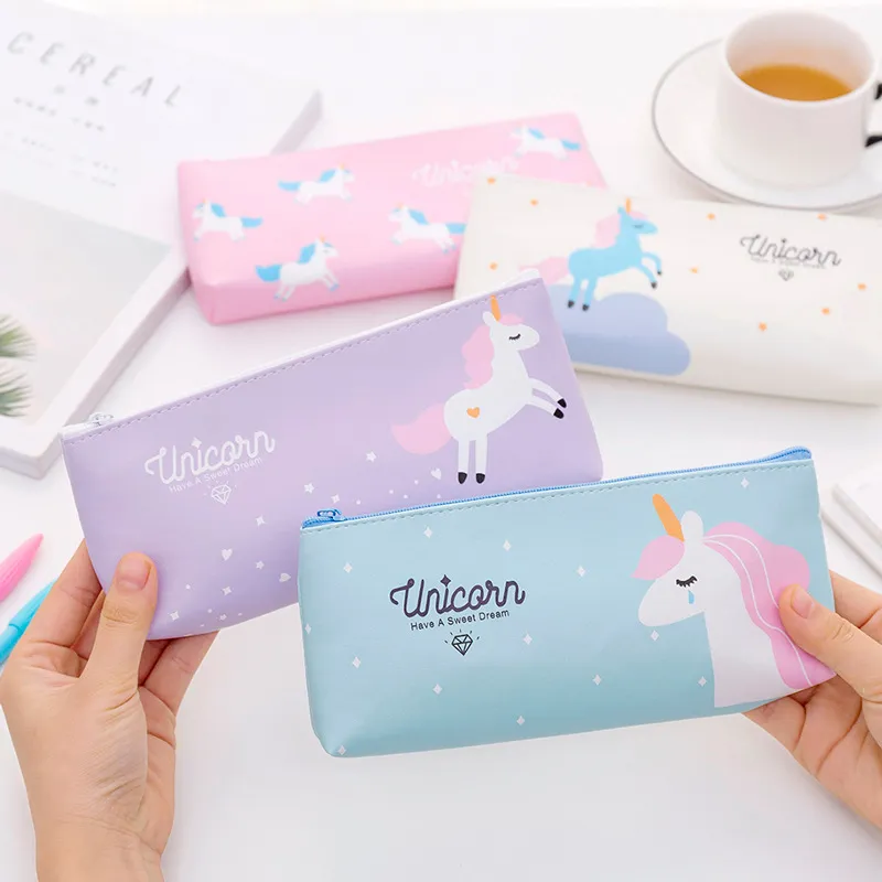 Creative Stationery Cartoon Cute PU Leather Unicorn Pencil Bag