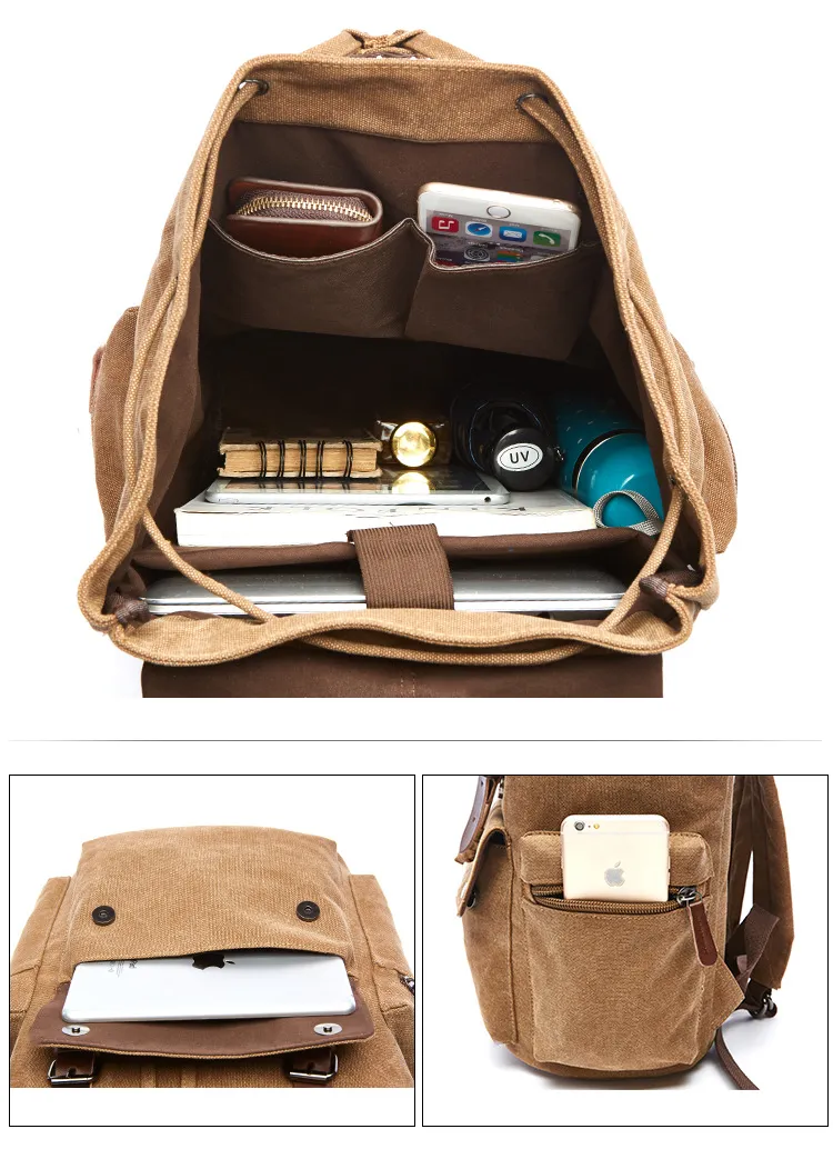 Designer Retro Style Backpacks Durable Canvas Backpack Laptop 15 Inch