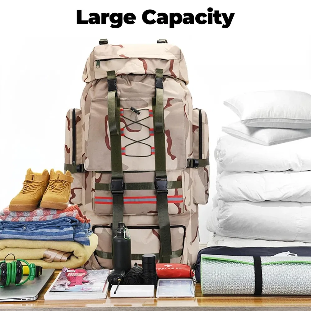 Factory Custom Unisex Mountain Camping Backpack 130L Waterproof Hiking Camping Travel Tactical Backpack