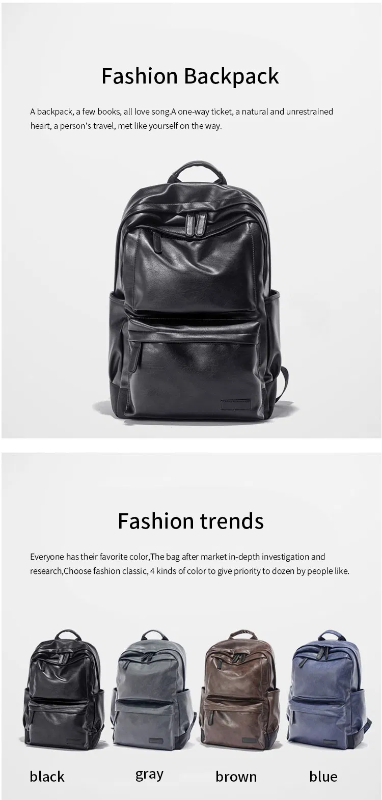 Fashion Bag Big-Capacity Travel Business PU Laptop Man Backpack Bag
