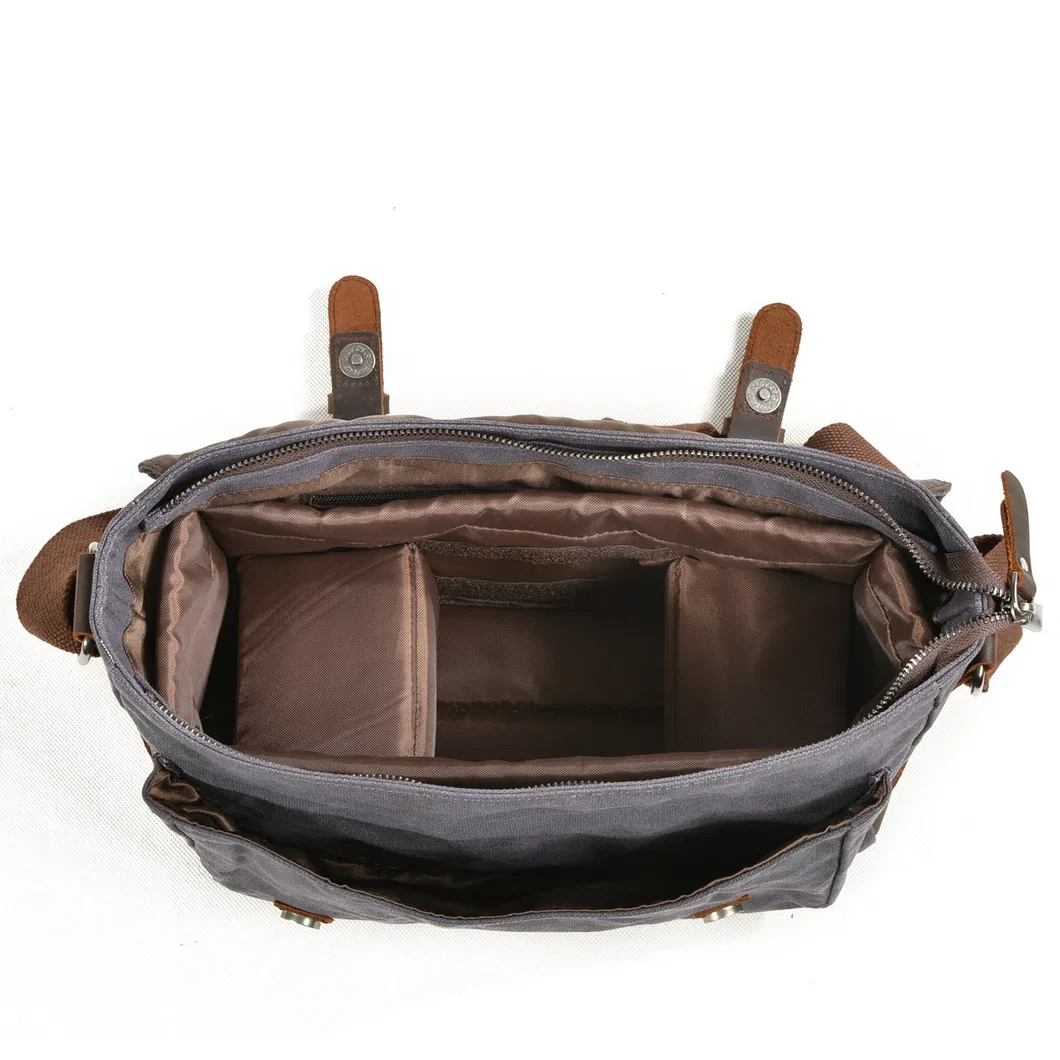 Men Photography Casual Shoulder Bag Oil Wax Canvas Genuine Leather Bag DSLR Camera Bag