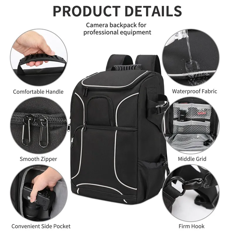 Customized New Black Oxford Cloth Camera Backpack Outdoor Travel Shoulder SLR Photography Backpack