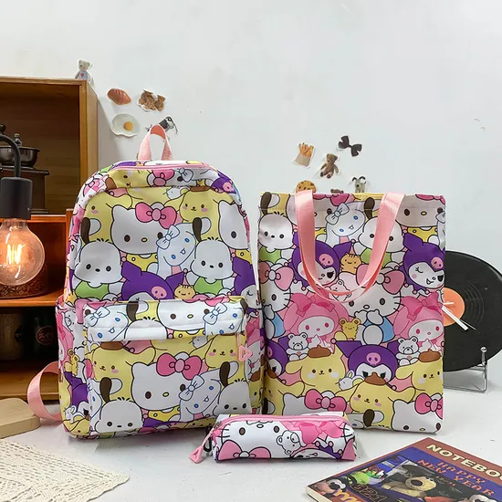 New Cartoon Coolomi Cute Three Piece Student Lightweight School Bag Sanrio Large Capacity Full Print Backpack