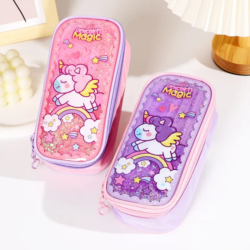 Flowing Sand Pencil Bag Unicorn Flamingo Male and Female Students Pencil Pouch