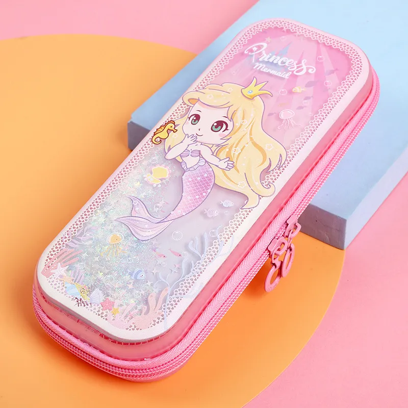 Pen Case Filled with Oil Quicksand Pen Box Cartoon TPU Student Stationery Box Children&prime;s Pencil Case Pouch
