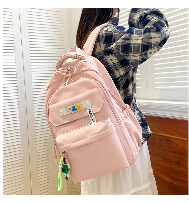 2023 New Leisure Backpack Solid Color Waterproof and Wear Resistant High School Backpack