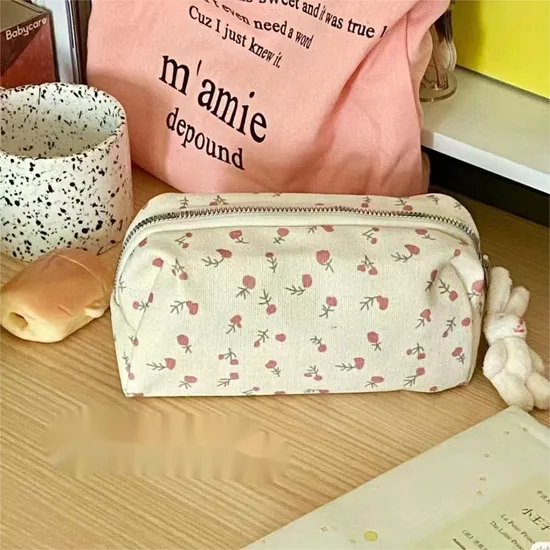 Small Floral Pencil Case, Student Stationery Storage Bag Makeup Bag