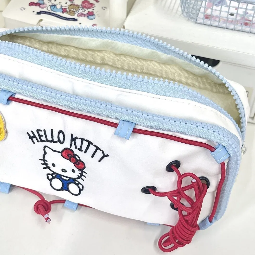 New Kitty Drawstring Pencil Case Multi-Layer High School Student Pencil Case Storage Bag