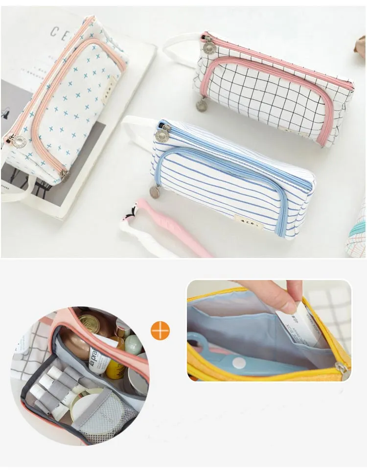 Wholesales Custom Big Capacity Large Storage Canvas Pencil Pen Case Pouch Stationery Bag for Office School Teen Girl Boy