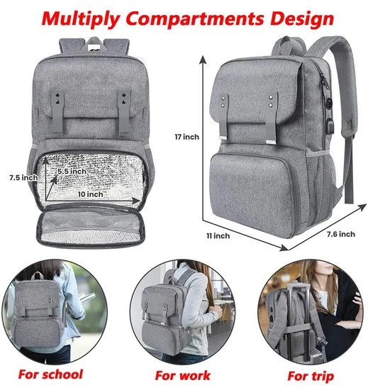 Manufacturer Water Resistant College Lunch Box Bag School Laptops Thermal Insulated Cooler Backpack with USB Charging Port