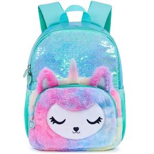 Kindergarten Children′s Plush 3D Unicorn Anti-Lost Small Backpack Girls Sequin School Backpack