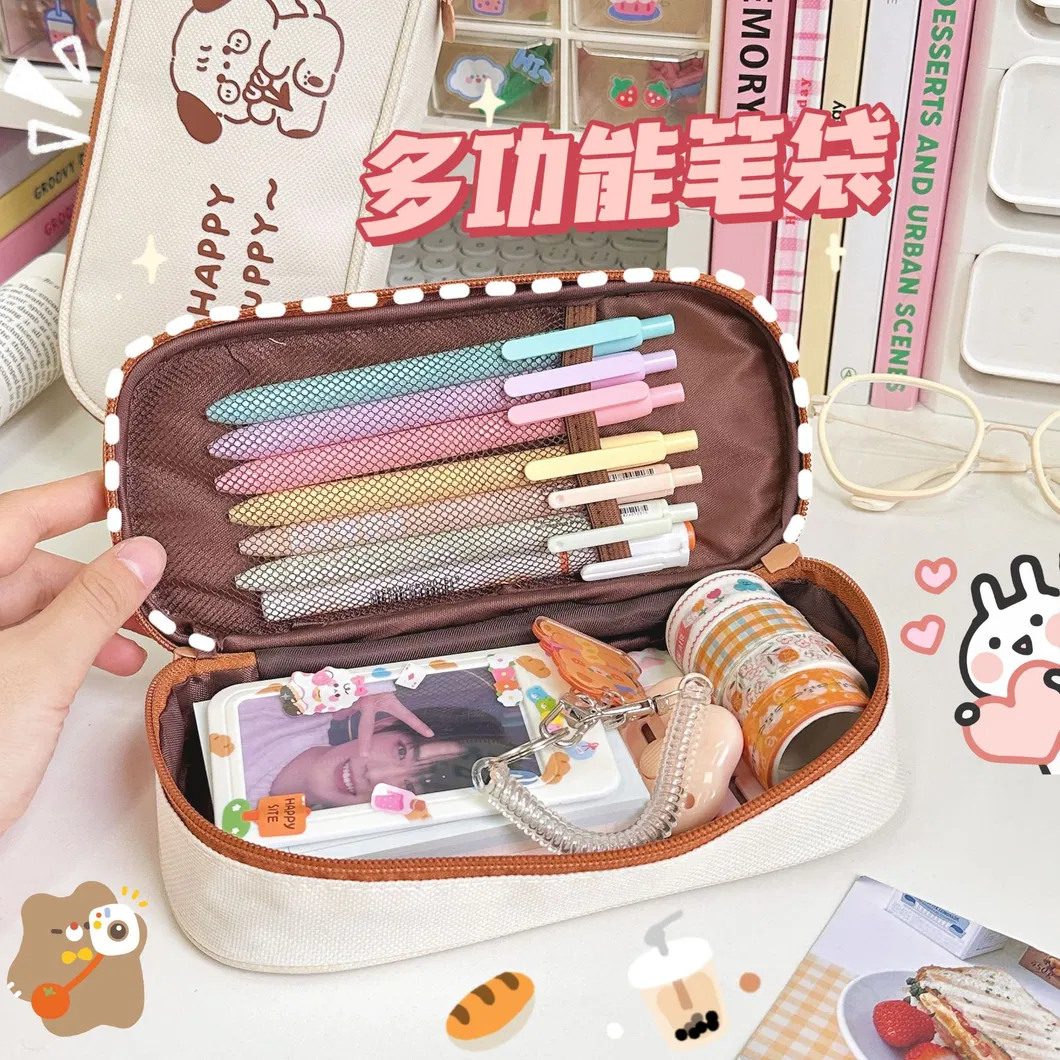 Cartoon Kawaii Bear School Stationery Bag Big Canvas Cute Pencil Case for Kids