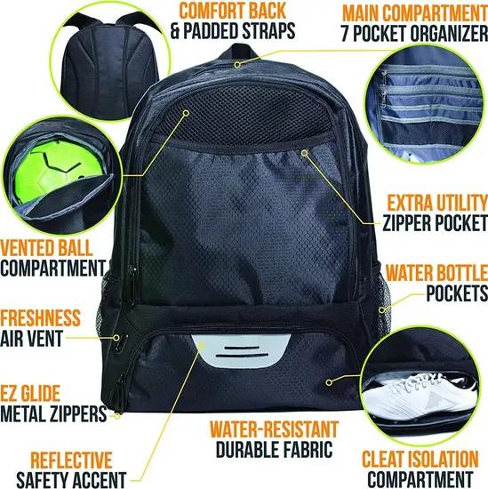 Multifunctional Soccer Backpack Sports Bag Basketball Volleyball Soccer with Separate Compartments