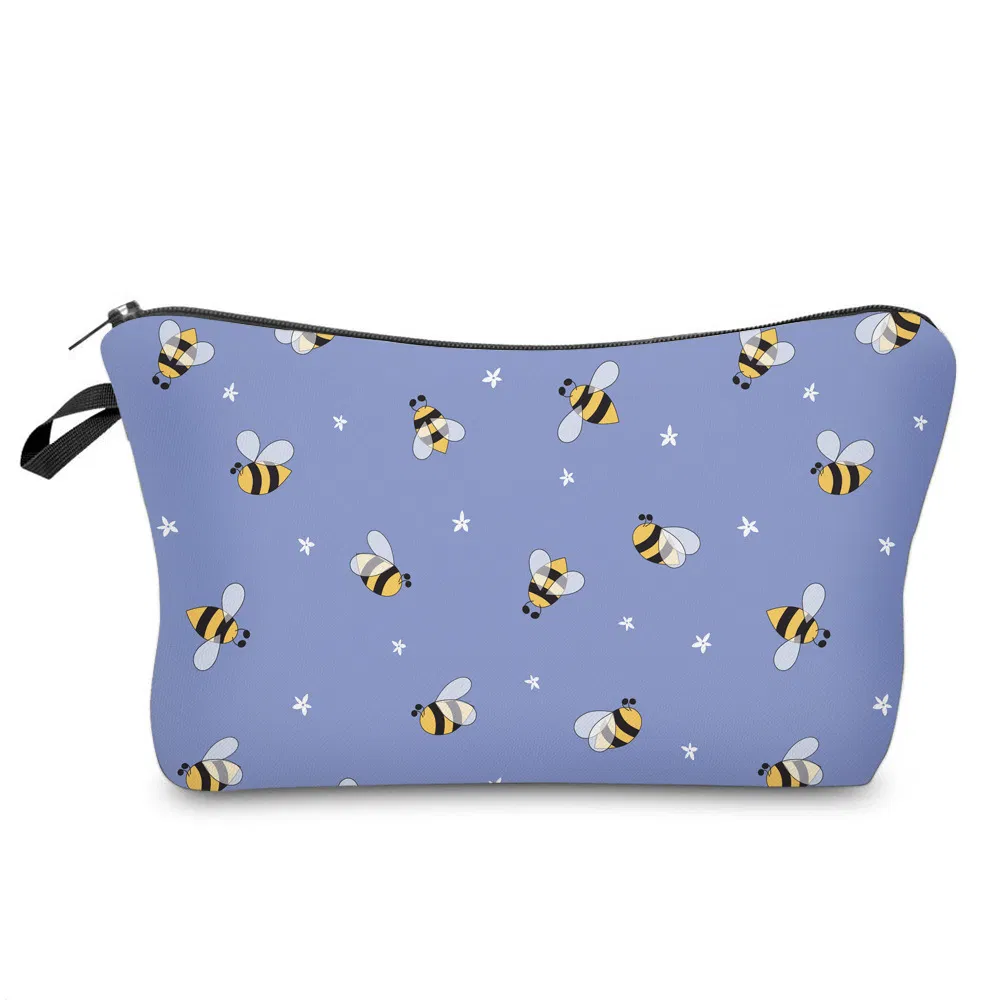 Cartoon Kids School Pencil Pouch Cute Bees Printing Cosmetic Zipper Makeup Bag