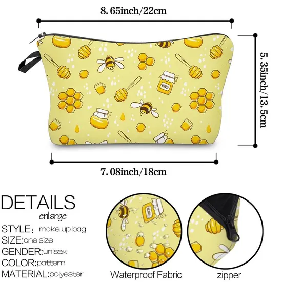 Cartoon Kids School Pencil Pouch Cute Bees Printing Cosmetic Zipper Makeup Bag