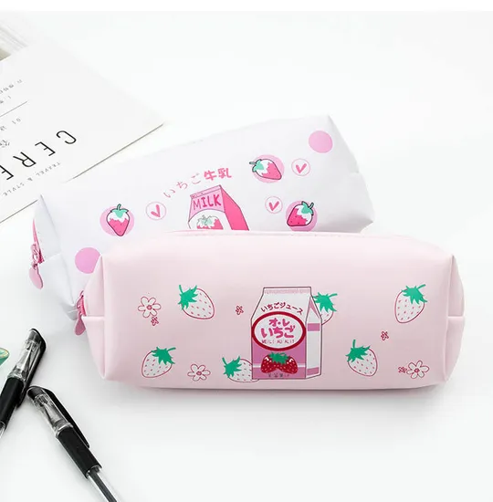 Cute Large Capacity Waterproof PU Leather Pencil Pouch Case Stationery Organizer Storage Bag Cosmetic Zipper for Girls Boys