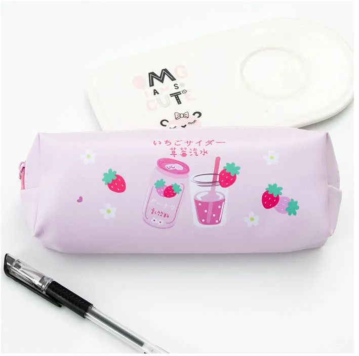 Cute Large Capacity Waterproof PU Leather Pencil Pouch Case Stationery Organizer Storage Bag Cosmetic Zipper for Girls Boys