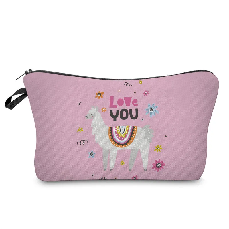 Customized Cartoon Cute Alpaca School Pencil Pouch Cosmetic Make up Travel Bag