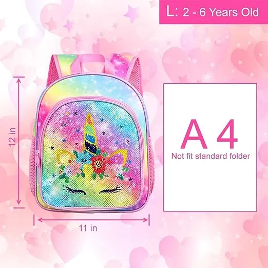 Custom Logo Unicorn Cartoon Sequin Schoolbag Girl Pink School Backpack Kids Cute School Bag for Girls