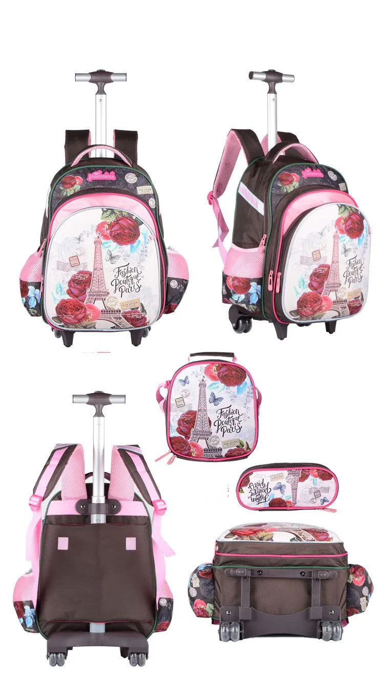 3PCS School Wheeled Bag Set with Lunch Box Trolley Wheeled Backpack