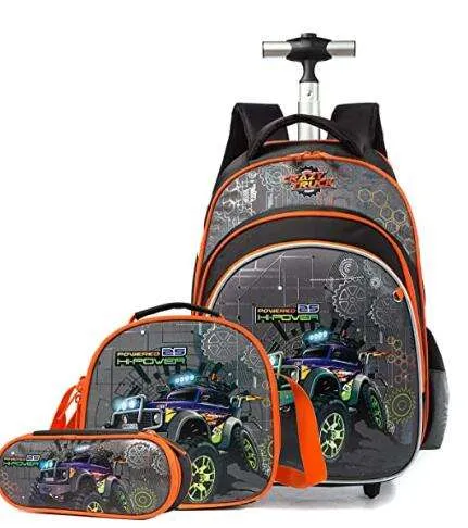 3PCS School Wheeled Bag Set with Lunch Box Trolley Wheeled Backpack