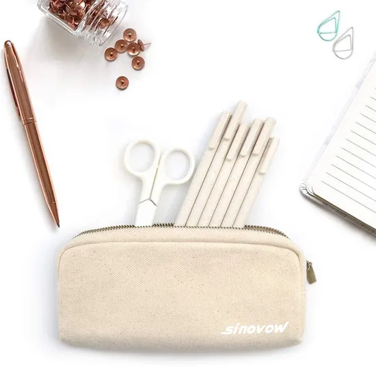 Solid White Canvas Stationery Organizer Pouch Multipurpose Pen Makeup Bag