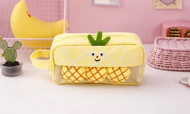 School Stationery Supply Cartoon Fruit Design Large Kawaii Pencil Case for Kids