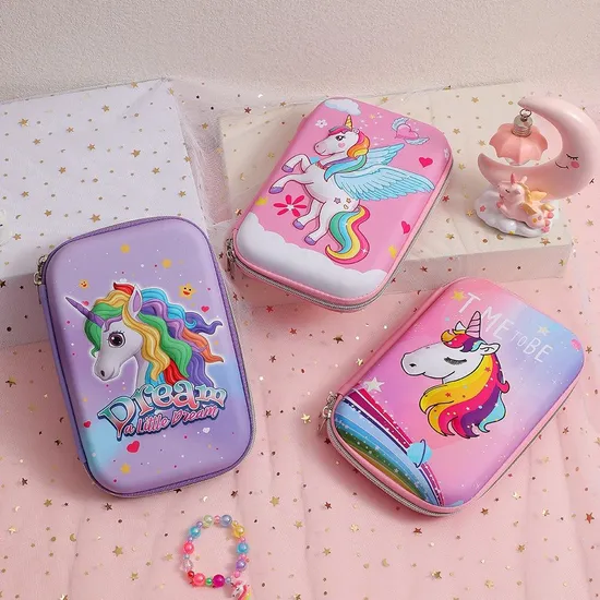 School Stationery Box Cartoon 3D EVA Unicorn Cute Pencil Case for Kids