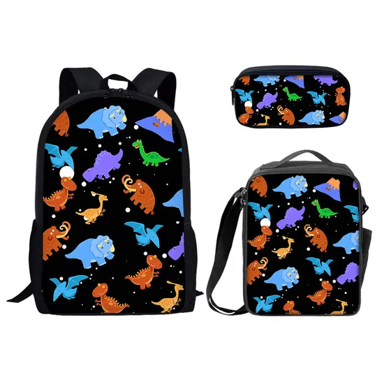 3PCS Children Match School Bags Dinosaur Cartoon Printing School Bag and Lunch Bag Set