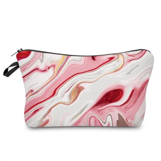 Fashion Custom Marble Zipper Cosmetic Pouch Large Capacity Leather Pencil Bag