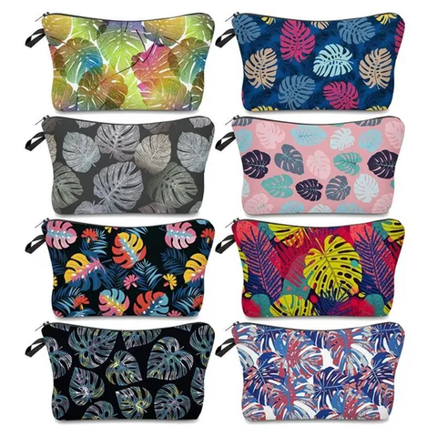 Fashion Retro Leaf Design Girls Pencil Pouch Travel Cosmetic Makeup Bag Custom
